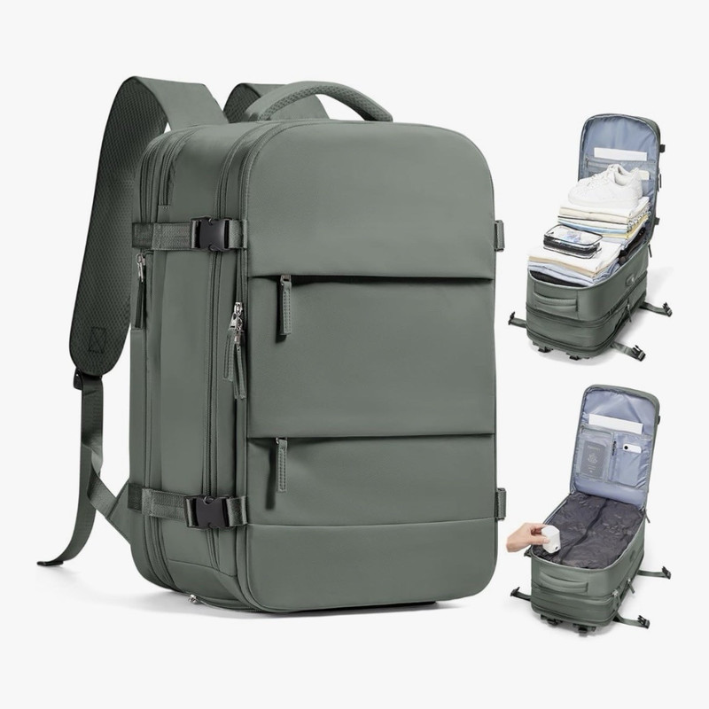 Green Expandable Backpack 18.5″ with Built-in Vacuum Compression System & Pump