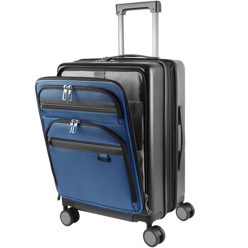 KROSER Hardside Expandable Carry On Luggage 22x14x9 20-Inch, Black/Haze Blue
