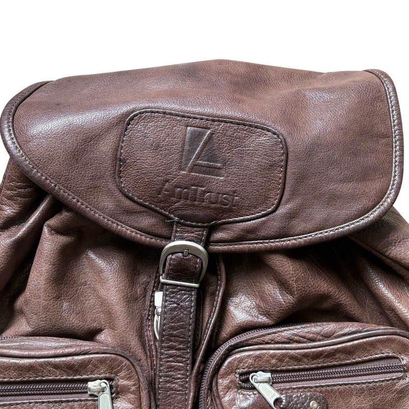 Vintage Brown Leather Rucksack Backpack 90’s Dark Shoulder Bag School Work gallery
