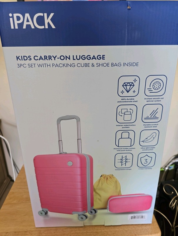Ipack Kids Carryon 3pc Luggage Set W/packing Cube And Shoe Bag Pink