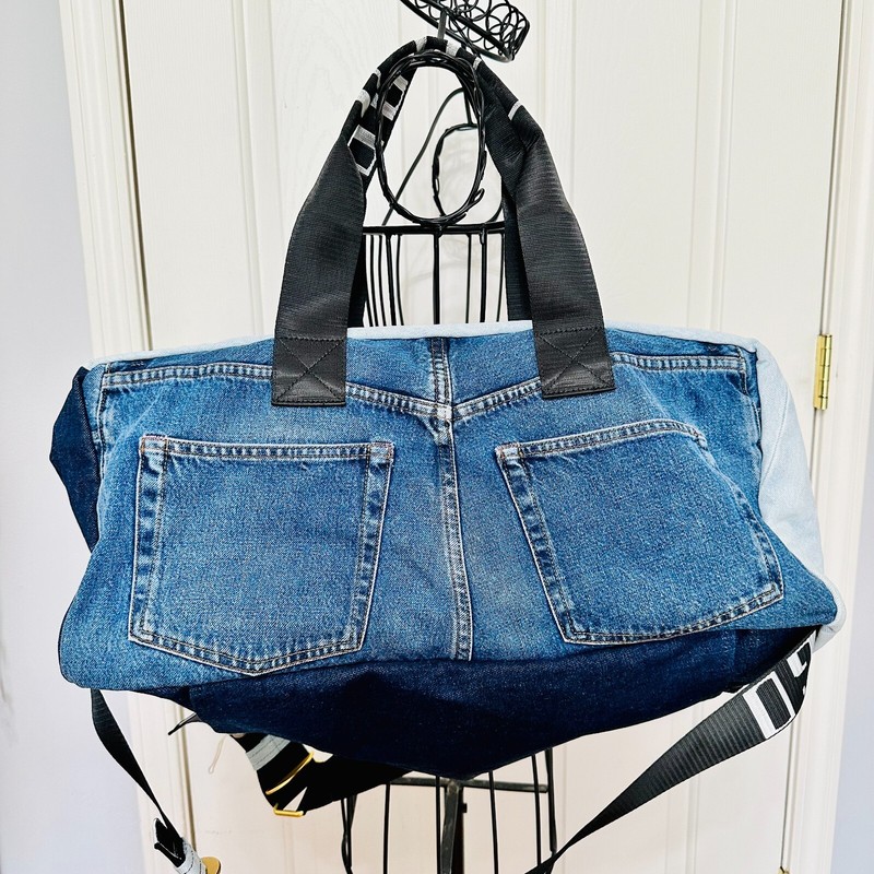 ACME STUDIOS CONVERTIBLE PATCHWORK DENIM DUFFLE TRAVEL BAG gallery