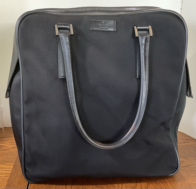 Gucci Large Square Weekender Carry-On Tote Bag Nylon w/Leather Trim, 15″x15″x9″