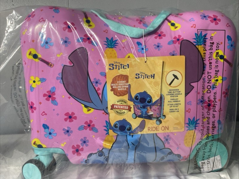 Disney Stitch Checked Hardside Ride on Luggage - Stitch gallery