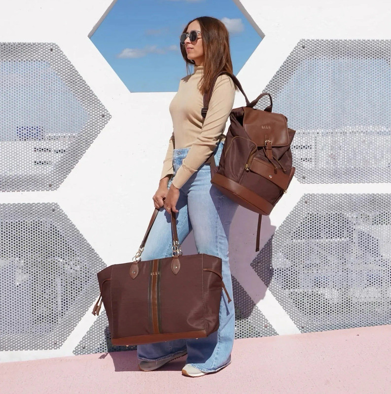 ELLE Carry On Expandable Weekender Duffel Travel Bag Brown 22" Logo Unisex