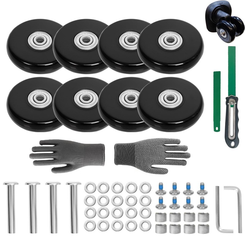 Luggage Replacement Wheels Set 8Pcs 2.36″x0.55″(60mm x14mm) with Saw Black