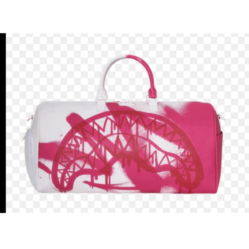 SprayGround White “Design Storm” Pink Duffle Bag Stylish Travel Gym Tote