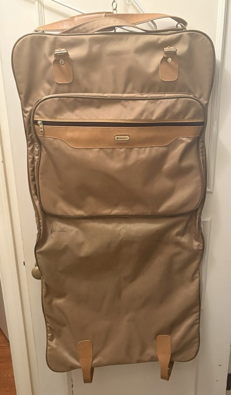 Samsonite Garment Bag Tan Zip Hanging Luggage Insert Travel (ink/name On Front)