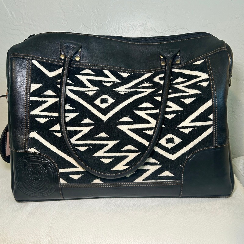 Leather Wool Aztec Weekender Duffel Bag | Boho Peruvian Tribal Travel Bag gallery