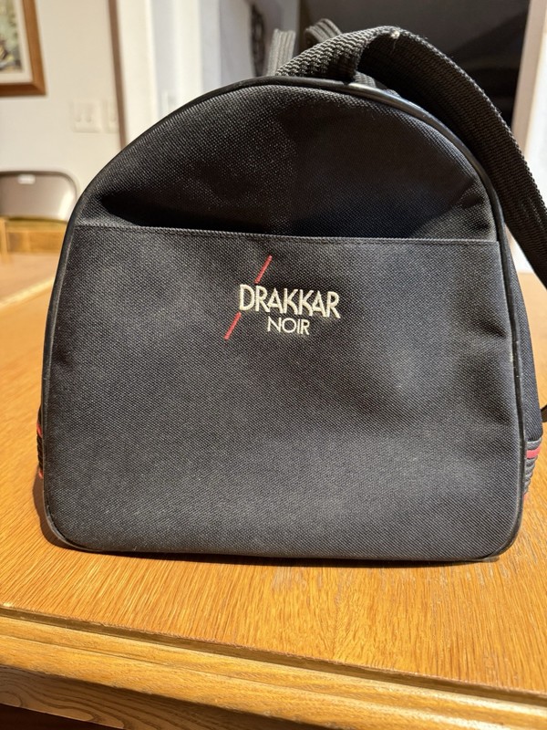 Vintage Drakkar Noir Duffel Bag Black Red Promo Travel Gym Bag Cologne Logo