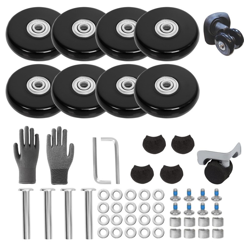 Luggage Replacement Wheels Set 8Pcs 2.13″x0.55″ (54mm x 14mm) Rubber Black