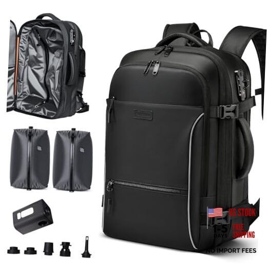Vacuum Backpack Travel, 70L Expandable Carry On Backpack With Compression Black