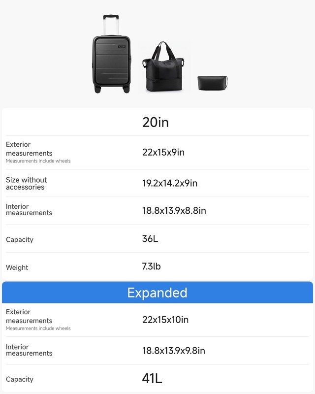 Carry On Luggage Top Opening, Hard Shell Suitcase and Travel Packing Cubes Bu... gallery