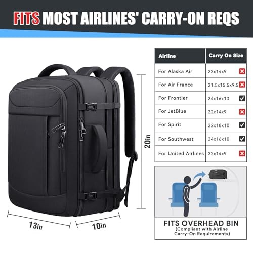 Expandable Travel Backpack 40L-50L, Carry On Backpack XX-Large(40-50L) Black gallery