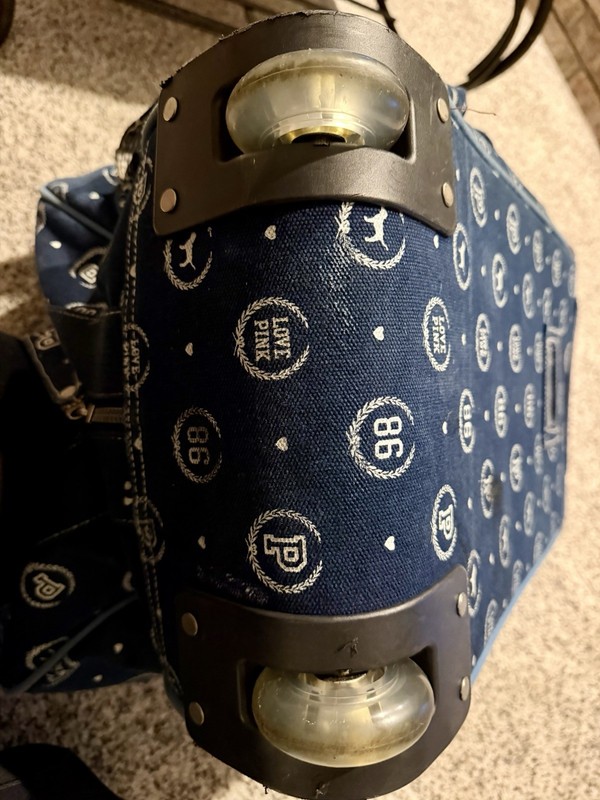 Victoria's Secret PINK Navy Blue Wheeled Canvas Suitcase with Logo Print gallery