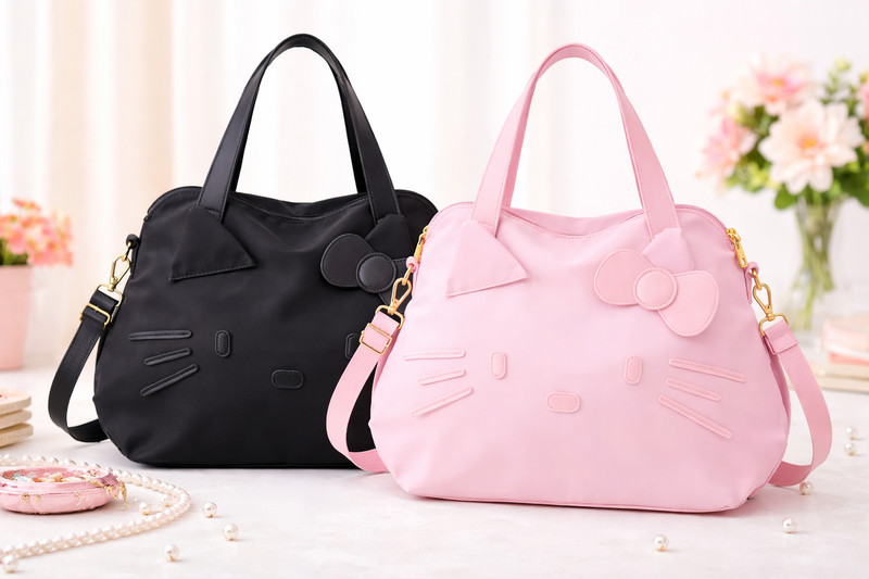 Hello Kitty Tote Bag Bundle Black & Pink Set Cute Kawaii Shoulder Crossbody Bag