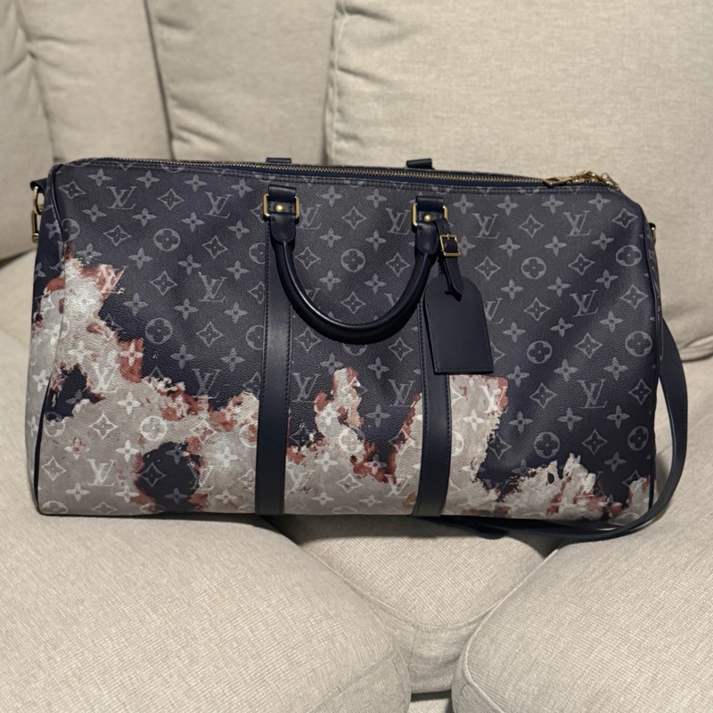 Louis Vuitton Monogram Abstract Duffle Bag Black Gray Adjustable Straps