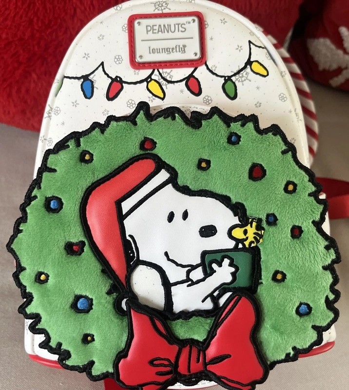NWT Peanuts Mini Backpack Snoopy & Woodstock Christmas Wreath Holiday Loungefly gallery