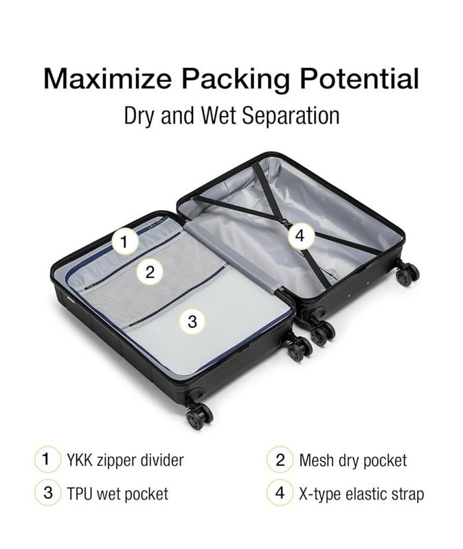 KYME Carry-On 20” Expandable Spinner Suitcase with Cup Holder, TSA Lock, Black gallery