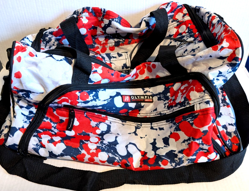 Olympia Duffel Bag Canvas Travel Bag w/ Shoulder Strap Red White Blue 20″
