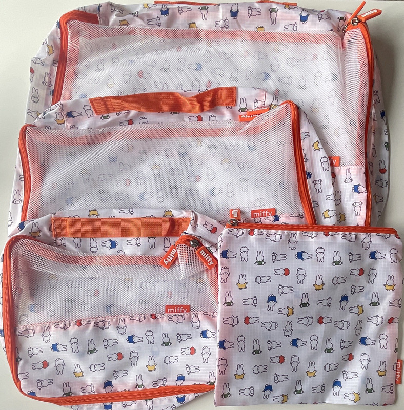 miffy Travel Packing Cubes Set Mesh Zip Closure Pouches White/Orange