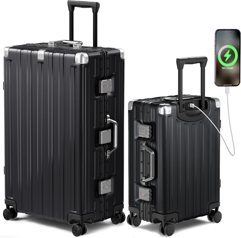 Luggage Sets 2 Pieces Aluminum Frame Suitcase with Spinner Wheels 20 28 Inch Har