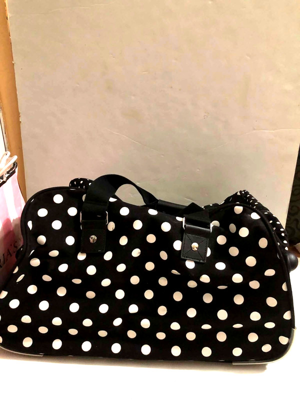 Victoria's Secret PINK Black & White Polka Dot Roller Duffle Luggage Bag NEW gallery