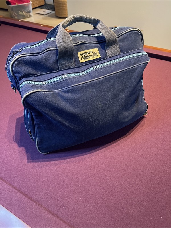 Lands End Square Rigger Double Compartments Bag Canvas Blue Made In USA VTG.