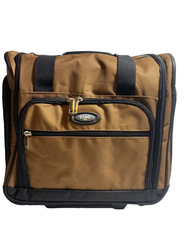 CIAO Under The Seat Weekender Travel Suitcase Bag Luggage Rolling 15x14x8 Brown