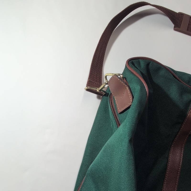 Vintage Ralph Lauren Green Canvas Duffle Bag Brown Trim Adjustable Strap gallery