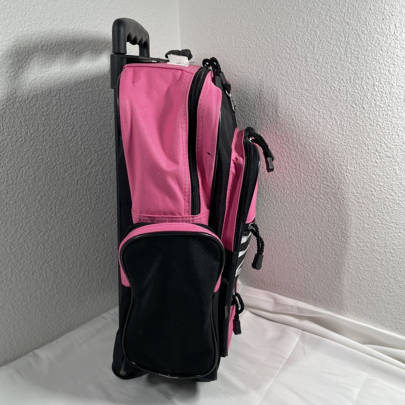 Double Handle Rolling Backpack Carry On, 6 Pocket, 17" Black Pink Zebra Print. gallery
