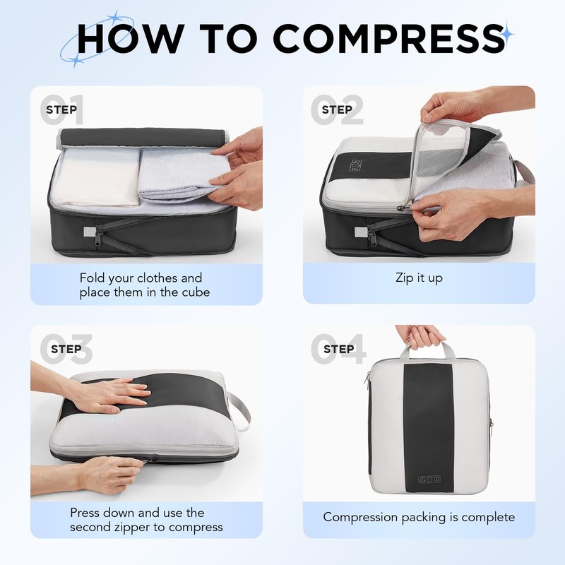10 Set Compression Packing Cubes for Travel Essentials,Compressible Expandabl... gallery