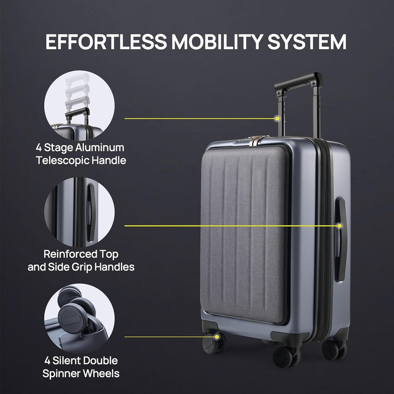 22" Expandable Carry-On Luggage with Front Pocket & Double Spinner Wheels gallery