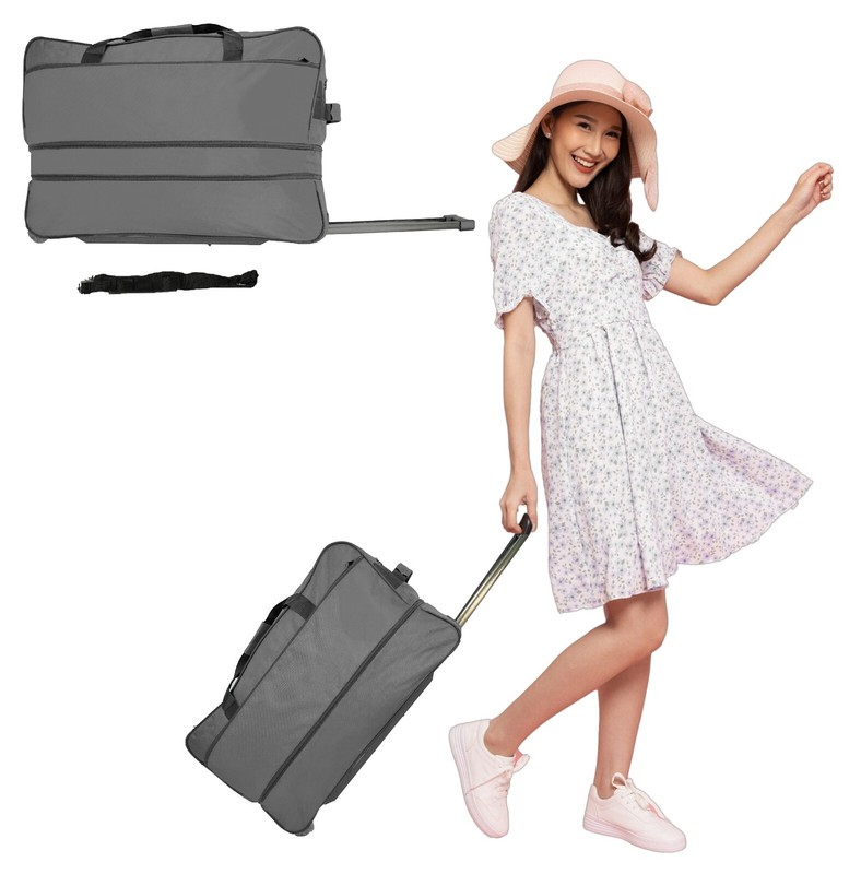 Large 30 Inch 60LB Capacity GRAY Rollin Duffle Bag Adjustable Suitcase Luggage