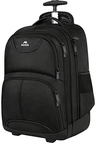 Wheeled Backpack, 17 Inch Laptop Backpack with Wheels for 17inch Coal Black