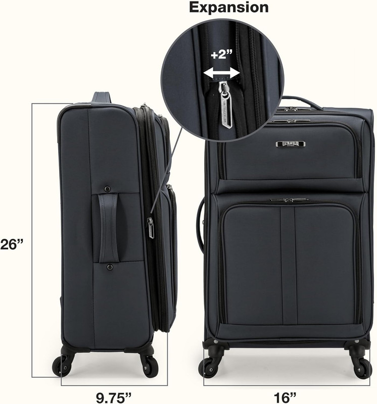 Anzio Softside Expandable Spinner Luggage, Dark Grey, Checked-Medium 26-Inch gallery
