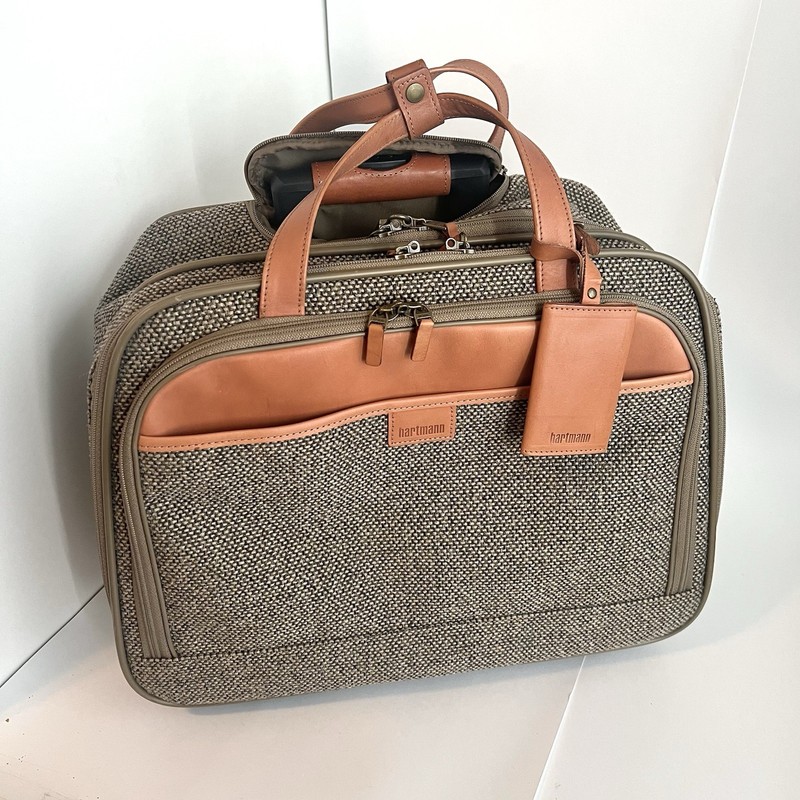 Vintage Hartmann Tweed and Leather Overnight Rolling Case Carry-On Bag New