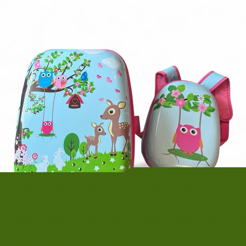 Kids 2-Piece Hardshell Luggage Set – Cute Owl & Deer Woodland Theme With Wheels