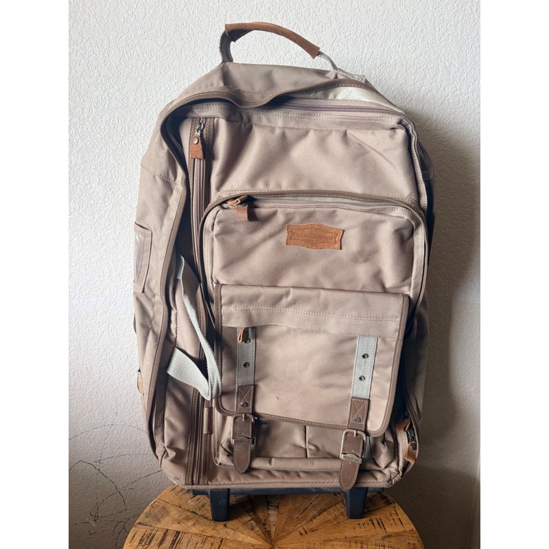 Field & Stream Rolling Backpack Tan Canvas Travel Bag Luggage with Wheels gallery