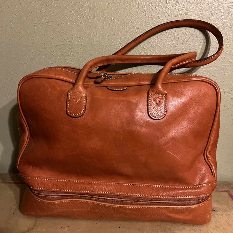 Bric’s Vintage Italian Leather Weekender Duffel Bag Cognac Tan Made in Italy