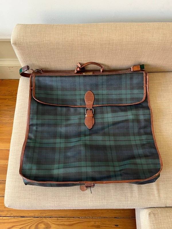 VINTAGE POLO RALPH LAUREN Blackwatch Tartan Garment Luggage Leather Canvas