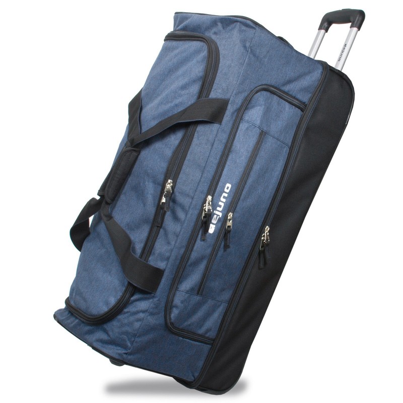 Dejuno 32-Inch Lightweight Denim Drop Bottom Rolling Duffel Bag – Blue
