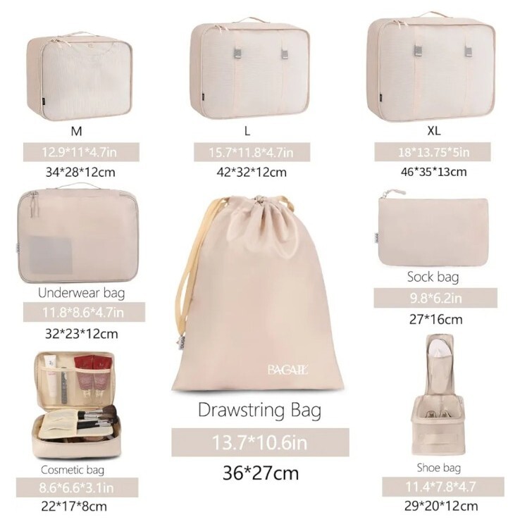 8 Set Packing Cubes Luggage Packing Organizers for Travel Accessories in Cream gallery