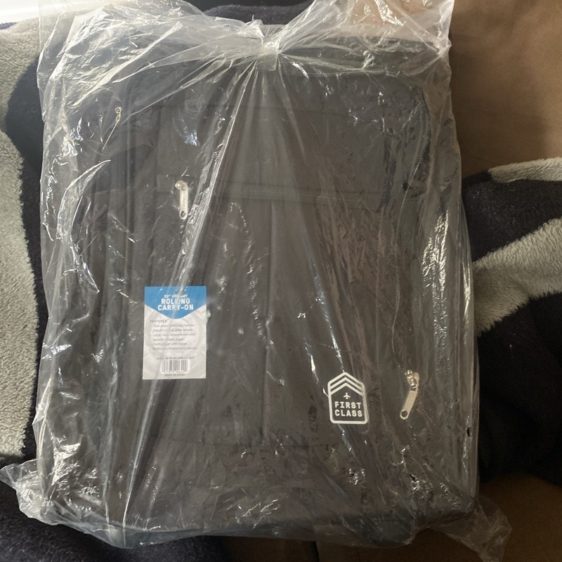 New! First Class 20” Upright Rolling Carry On Lightweight Luggage Bag Black