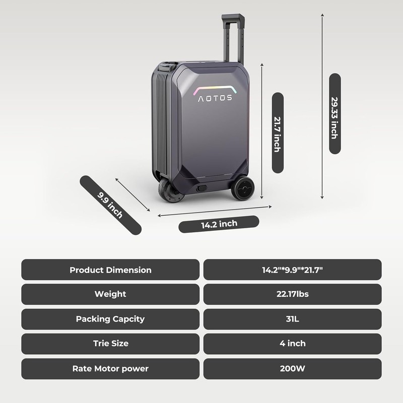 AOTOS Smart Ridable Electric Suitcase 31L Travel Riding Luggage Scooter gallery