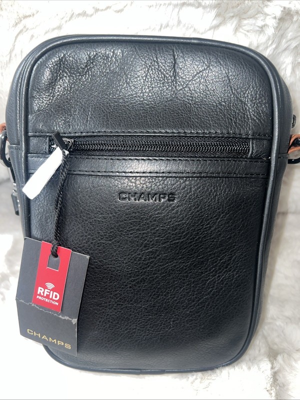 CHAMPS Onyx Vertical Leather Cross Body-Black Msrp $159.00