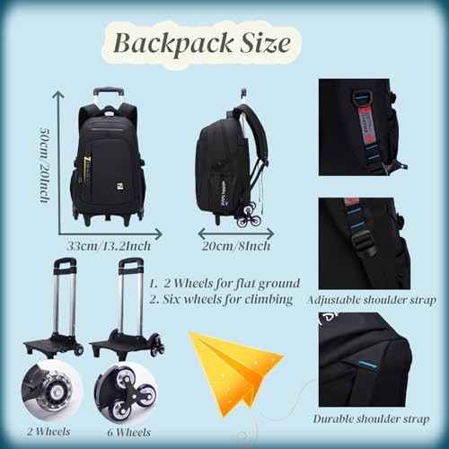 Elementary Trolley Backpack Senior High A1# Black Green-2 Wheels A1# 2 Wheels gallery