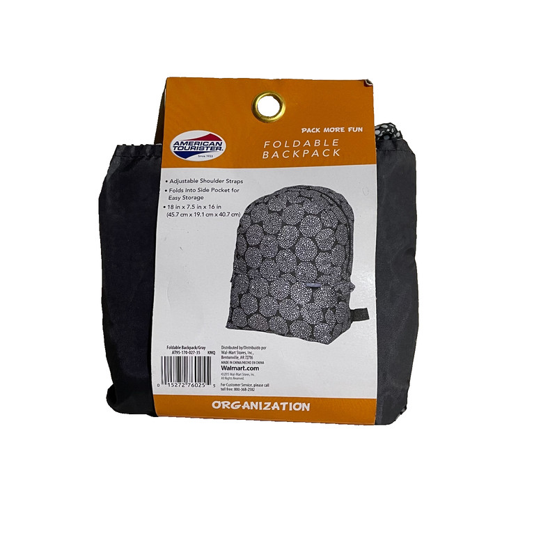 American Tourister Foldable Backpack Compact Travel Bag Gray 18″ x 16″ x 7.5″
