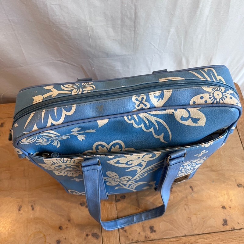 Vintage Roxy Double Handle Weekend Bag Carry On Y2K Blue Flowers Plastic Lined gallery
