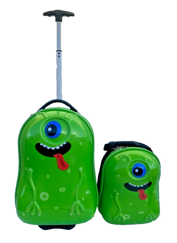 Travel Buddies Kids Rolling Suitcase & Backpack Set of 2! – Green Alien Monster