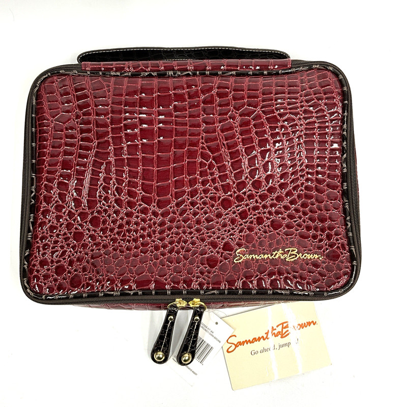 SAMANTHA BROWN NWT Travel Cosmetic Case Burgundy Croc Embossed- Missing Insert